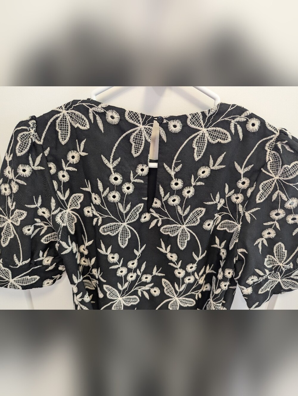 Lipsy London Black & White Embroidered Puff Sleeve Mini Dress - Picture 7 of 9